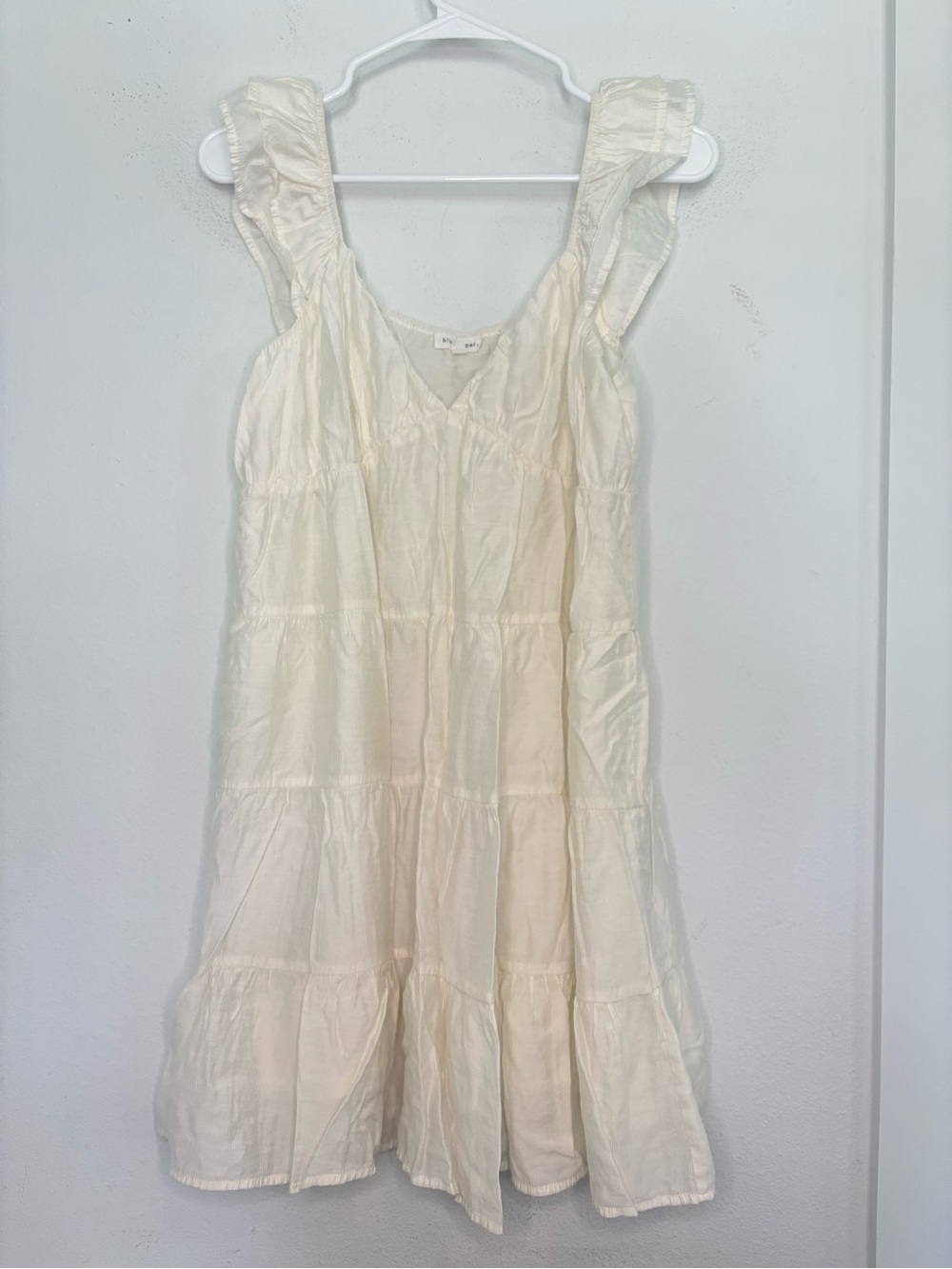BLU PEPPER IVORY RUFFLE TIERED MINI DRESS SZ LARGE